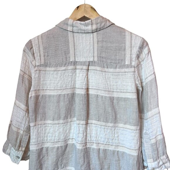 Chicos Linen Blend Gray White 3/4 Sleeve Button Up Shirt Size 0 S - Picture 7 of 12